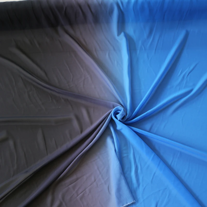100D ткань для платья с градиентом королевский синий черный Омбре шифоновый