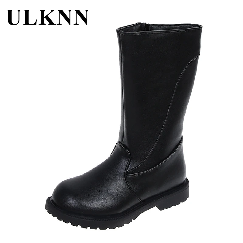 

ULKNN Children's Boots For Girl Kids' Shoes Teen Leather Fashion Boots Non-slip Winter Waterproof Baby Mid-calf Shoes Ziper 2021