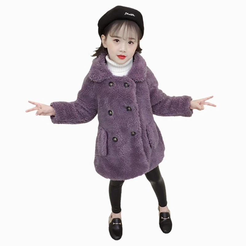

Girls Fur Coats 2020 New Winter Fashion Fleece Fur Jacket For Girls Hooded Outfits Children Jacket Outerwear TZ585