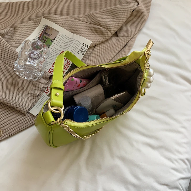 

Fashion Half Moon Shoulder Bags Leather Beading Crossbody Bags for Women 2021 Brand Sac A Main Purse and Handbag Luxury Designer