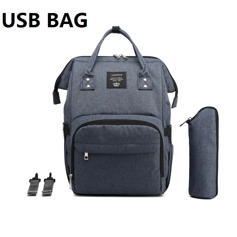 Nevy Blue USB Mommy Bag Diaper Large Capacity baby bag travel Nappy diaper backpack waterproof anti-loss maternity bag handbags for moms - Цвет: Nevy Blue
