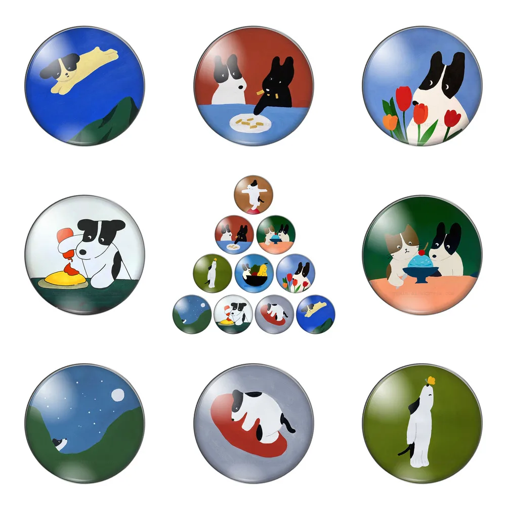 

Cartoon Cute Funny Dog and Flowers 10pcs Mix 12mm/14/16/18mm/20mm/25mm Round Photo Glass Cabochon Demo Flat Back Making Findings