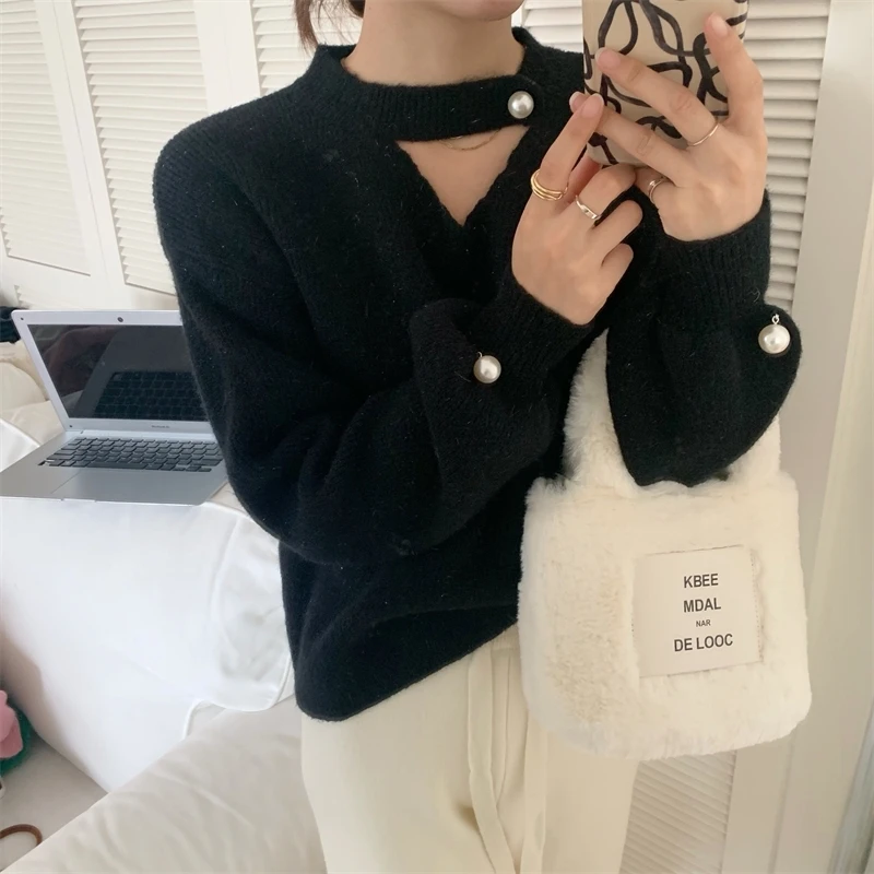 Женский ажурный свитер на пуговицах Свободный Повседневный теплый пуловер с