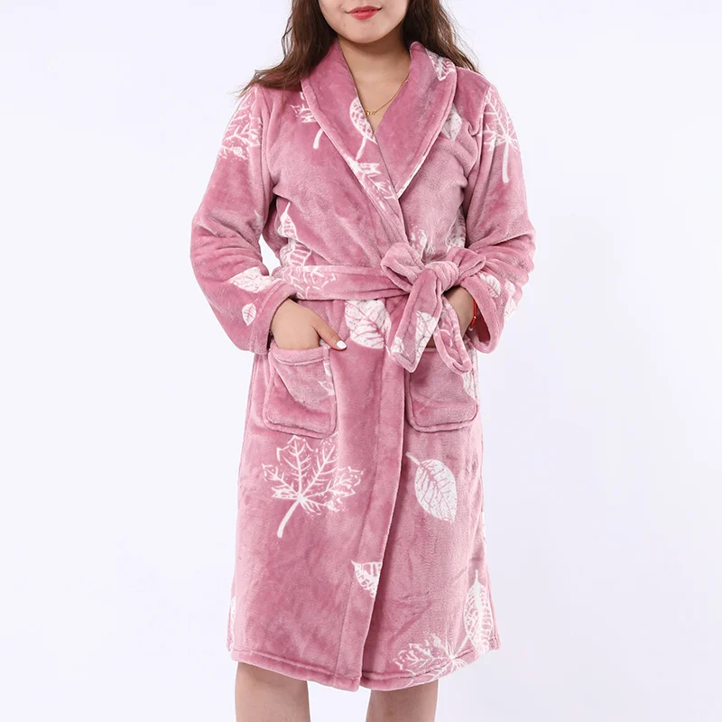 

Фланелевая ночная рубашка, Женский утепленный Халат средней длины с длинным рукавом, Женская домашняя одежда, милый банный халат с принтом