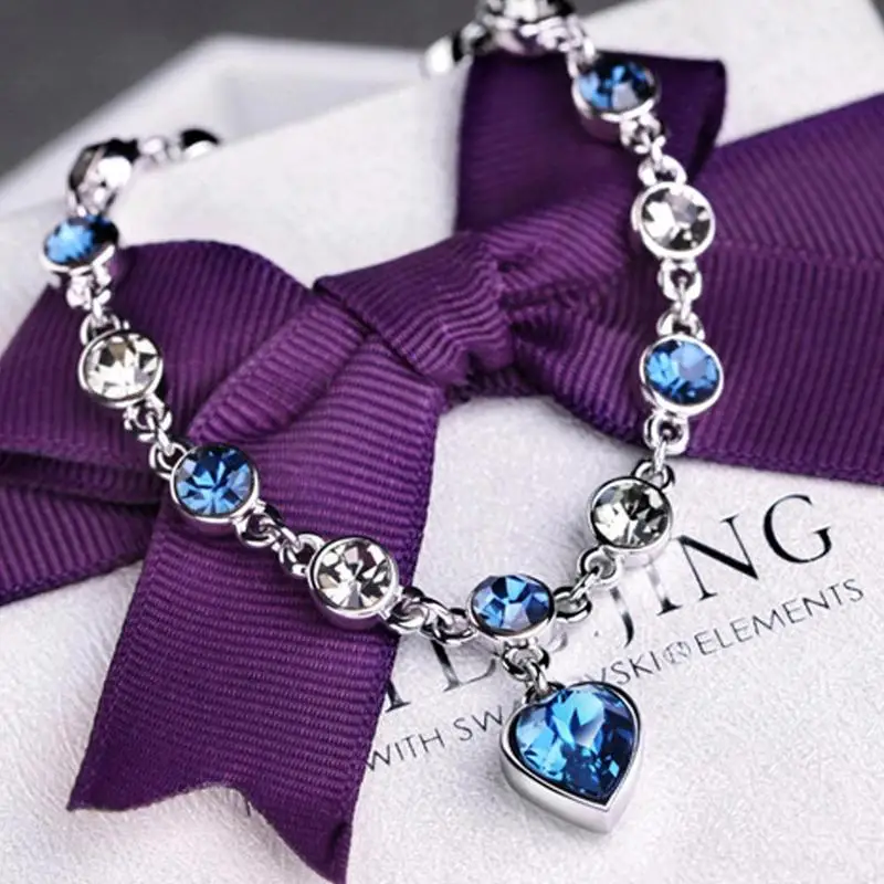 1 Pcs Ocean Heart Bracelet Austrian Crystal Zircon Women's Pendant Jewelry Lady crystal Love Fashion D3V6 | Украшения и