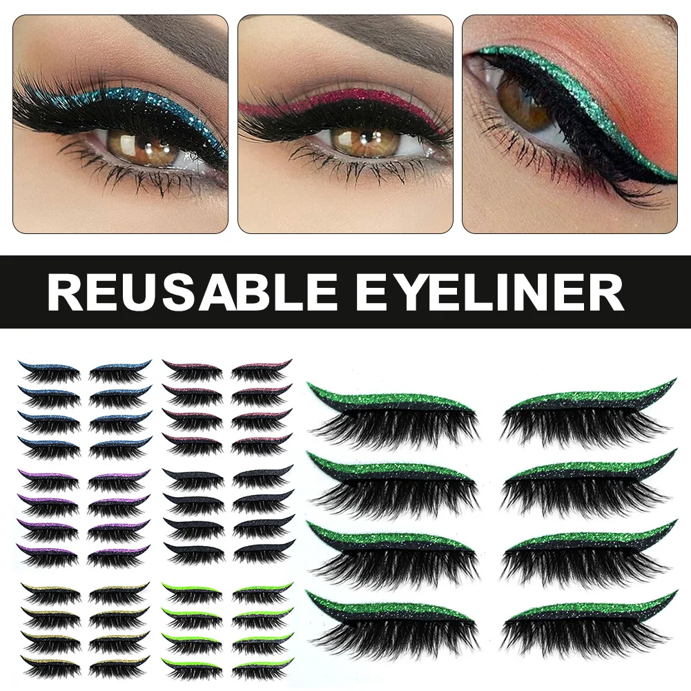 

7 Colors Eyeliner and Eyelash Stickers Reusable Waterproof Self-Adhesive Eyeliner Stickers Glitter Shiny Eyeliner Stickers