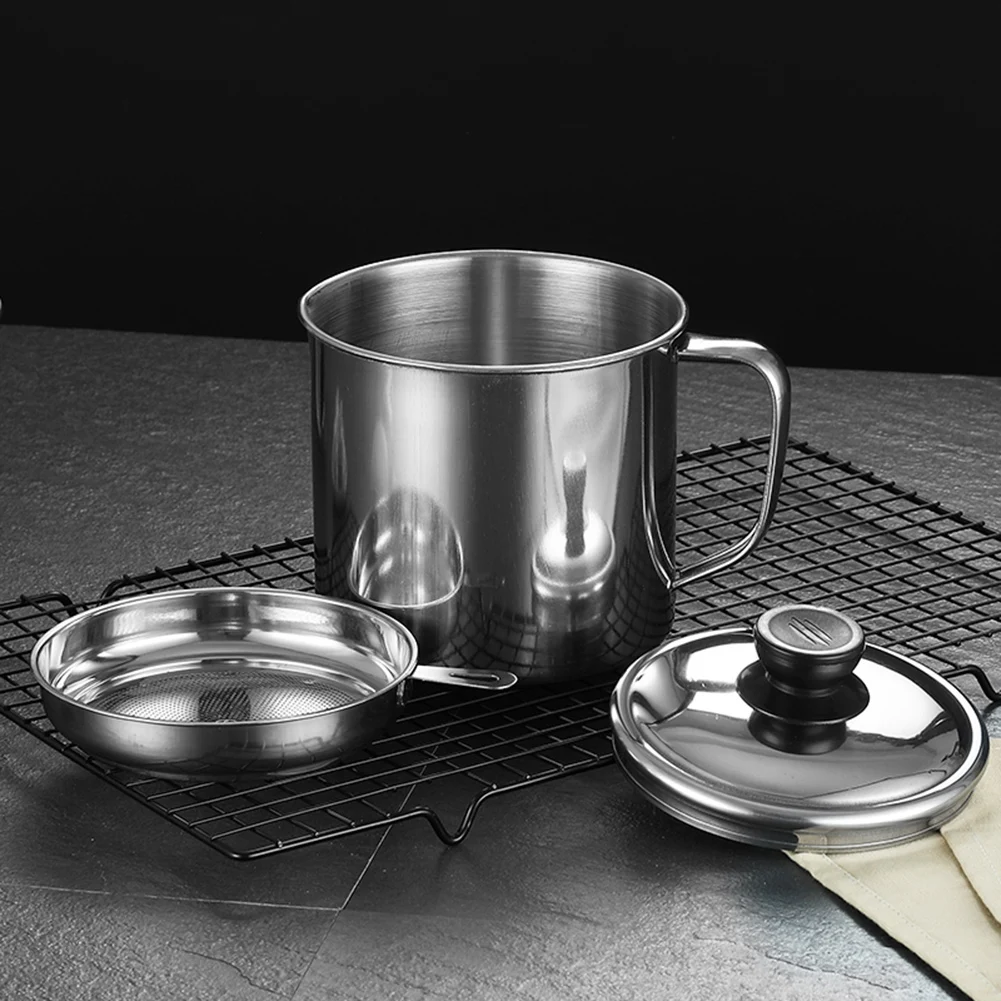 Stainless Steel Lard Tank 1.3L Oil Separator Large Capacity Cooking Storage Filter Pot Bottle with Dust Cover Kitchen Tools | Дом и сад
