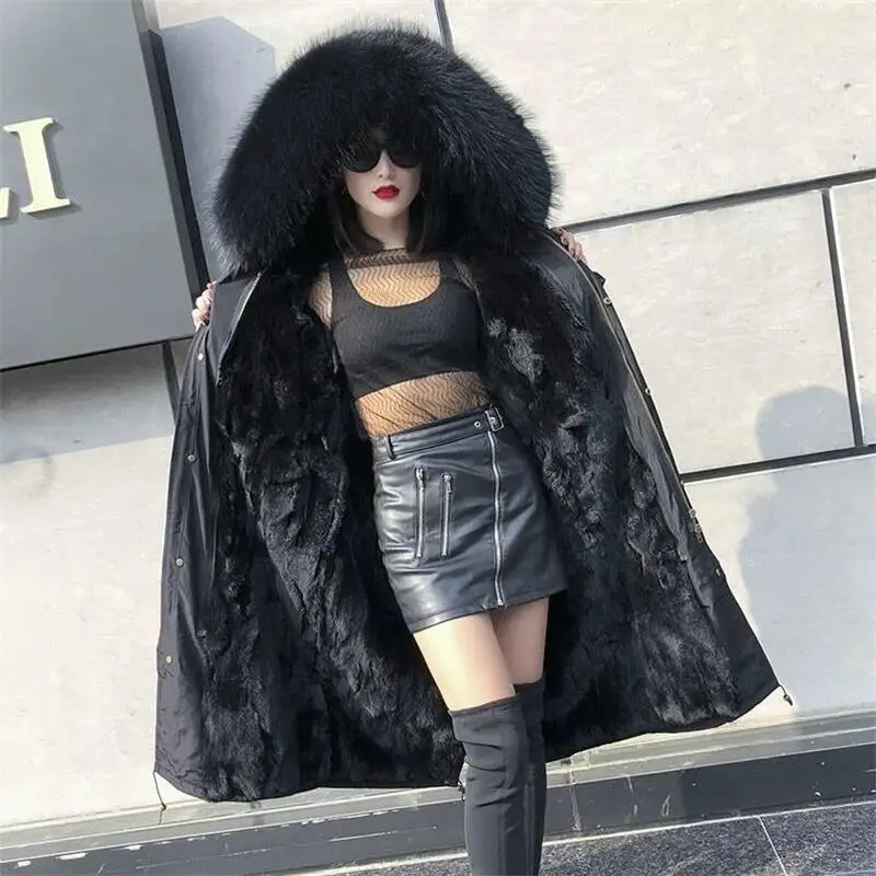 Очень теплое зимнее пальто с лисьим меховым воротником женская новая зимняя