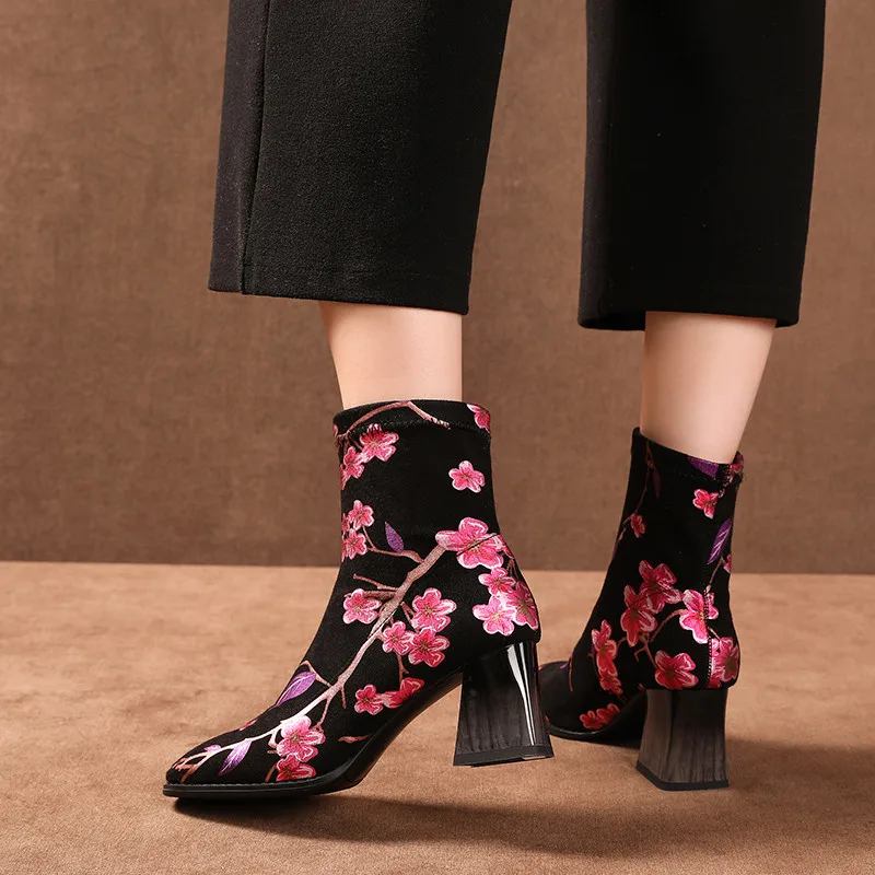34 42 ботильоны для женщин модные женские ботинки с цветочным узором Каблук 5