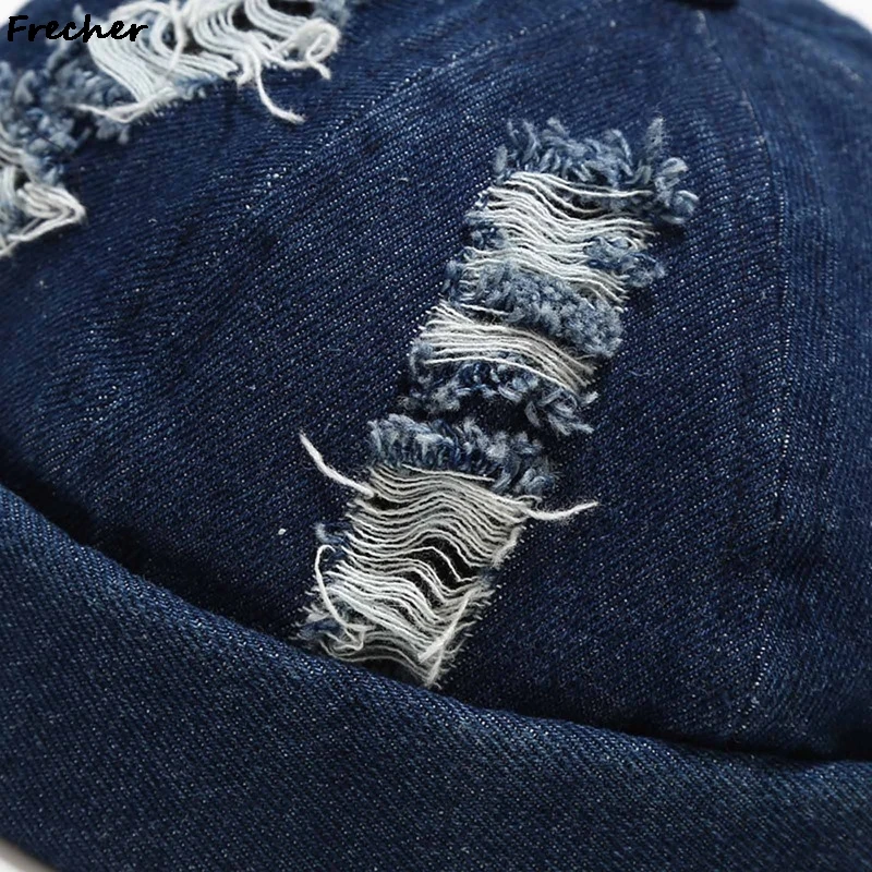 

Vintage Jeans Men Brimless Cap Rolled Cuff Retro Hat Student Boys Girls Couple Sailor Hat Skullcap Brimless Hat Cowboy Hole Cap