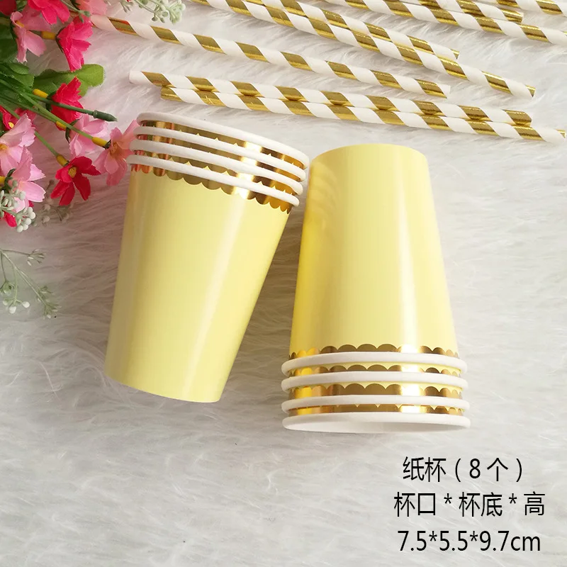 Одноразовая посуда из золотой фольги бумажные соломинки для питья на день