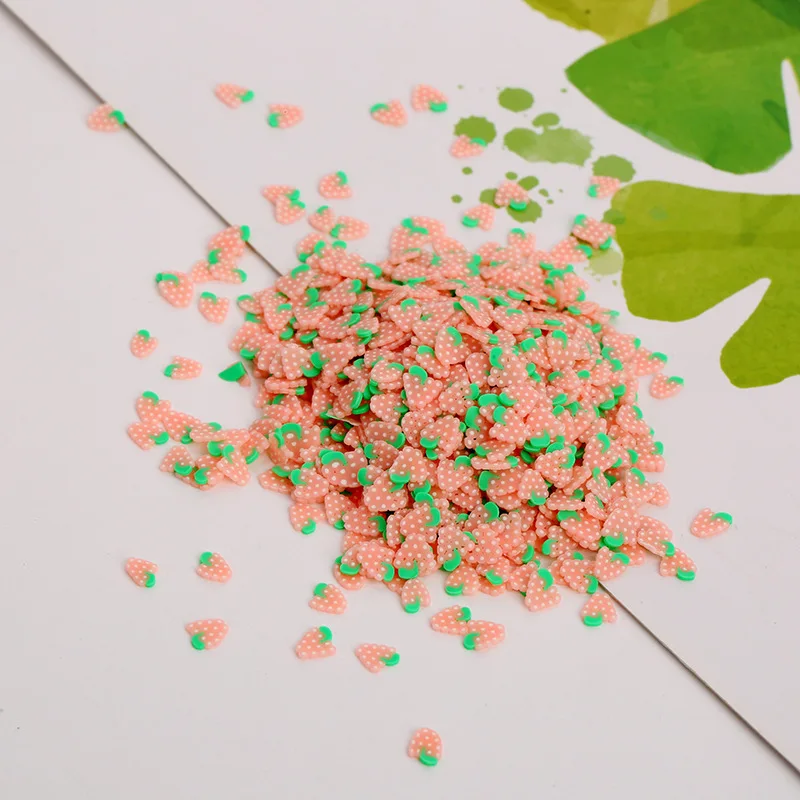 9 100 г/лот 1 см* 2 мм Фрукты Fimo Полимерная Горячая глина брызги для слайма ремесла Пластиковые Klei частицы грязи лимонный арбуз ломтик DIY - Цвет: 9