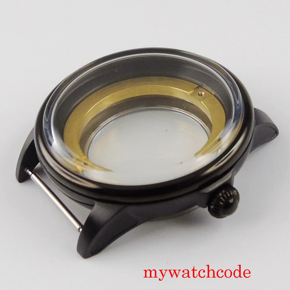 Новый черный чехол из нержавеющей стали 41 мм для мужских часов с сапфировым
