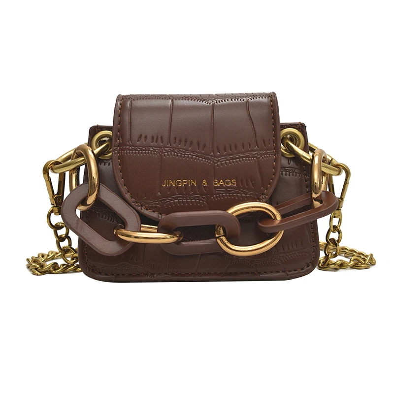 

Vintage Stone Pattern Crossbody Bags For Women PU Leather Mini Lipstick Handbags Thick Chain Design Shoulder Simple Bag Lady
