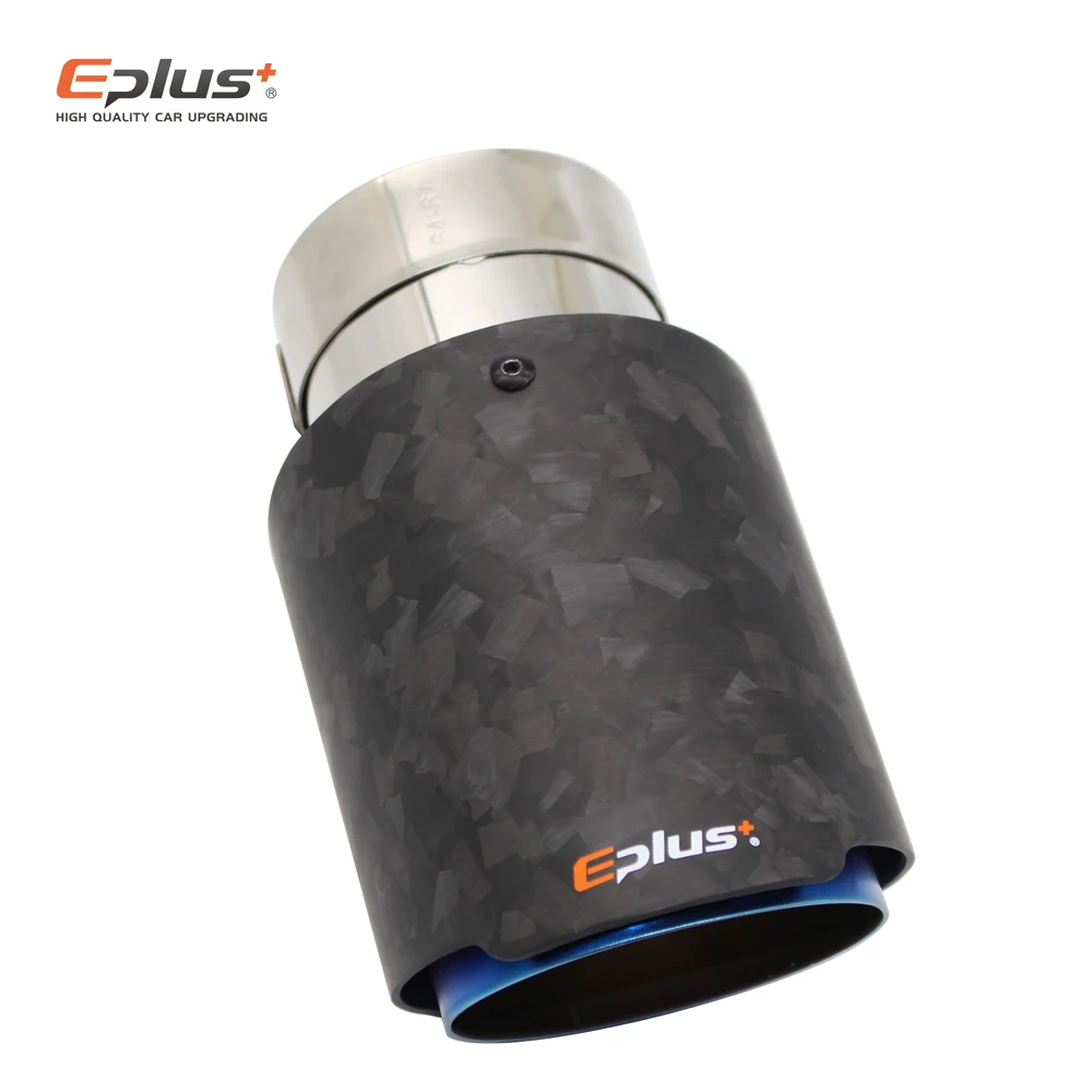 EPLUS Car Matte Scattered Pattern Carbon Fiber Muffler Tip Exhaust System Pipe Mufflers Nozzle Universal Straight Stainless Blue |