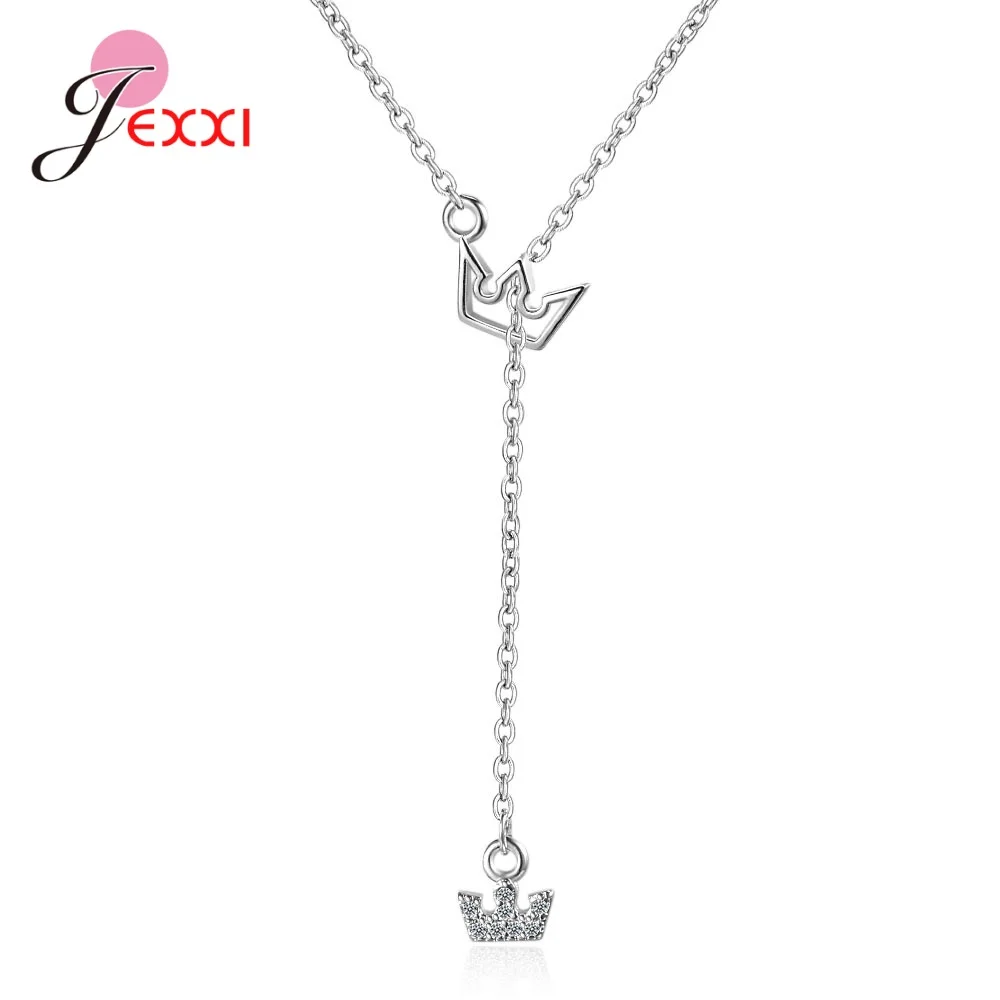 

Princess Crown Cubic Zircon Pendant Charm Necklace 925 Sterling Silver Long Chain Necklace For Women Fine Jewelry
