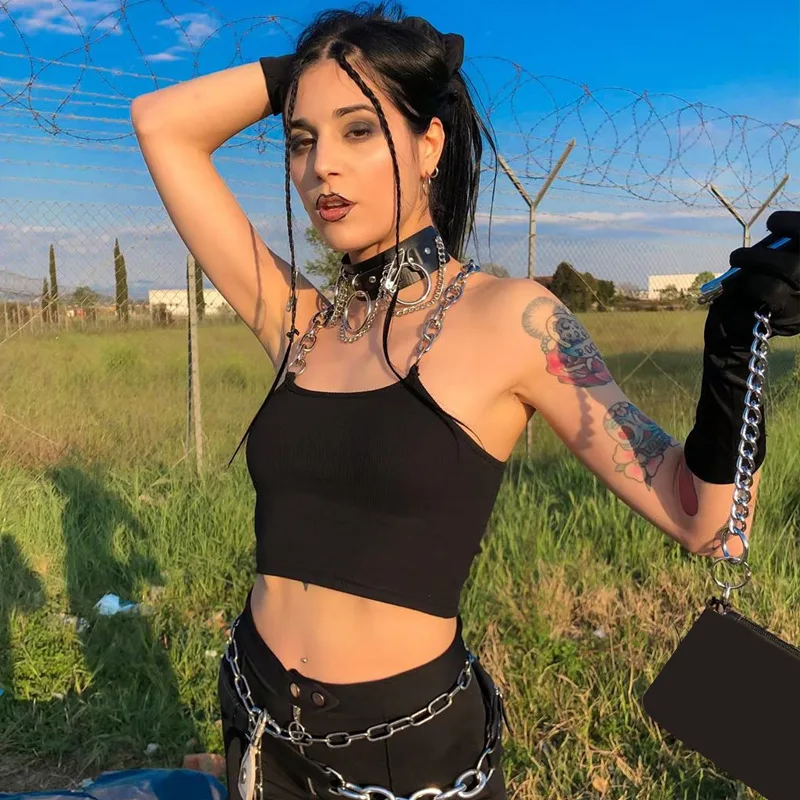 Женская майка с открытой спиной Goth Dark черная белая летняя принтом в стиле панк на