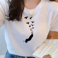 feather printed summer short sleeve t shirts top t shirt ladies womens graphic tee female lady t shirts top t shirt ladies
