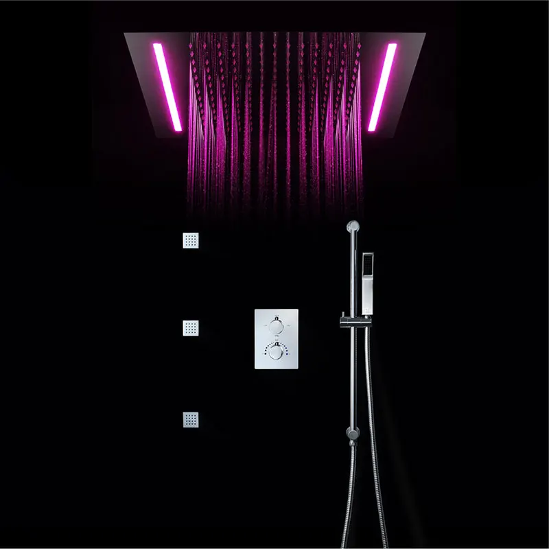 Shower Set Светодиодный потолочный роскошный 500x360 мм для ванной комнаты, 304 из нержавеющей стали, верхний душ с дождевой насадкой, полированный термостатический набор душевых смесителей - Цвет: Shower Set