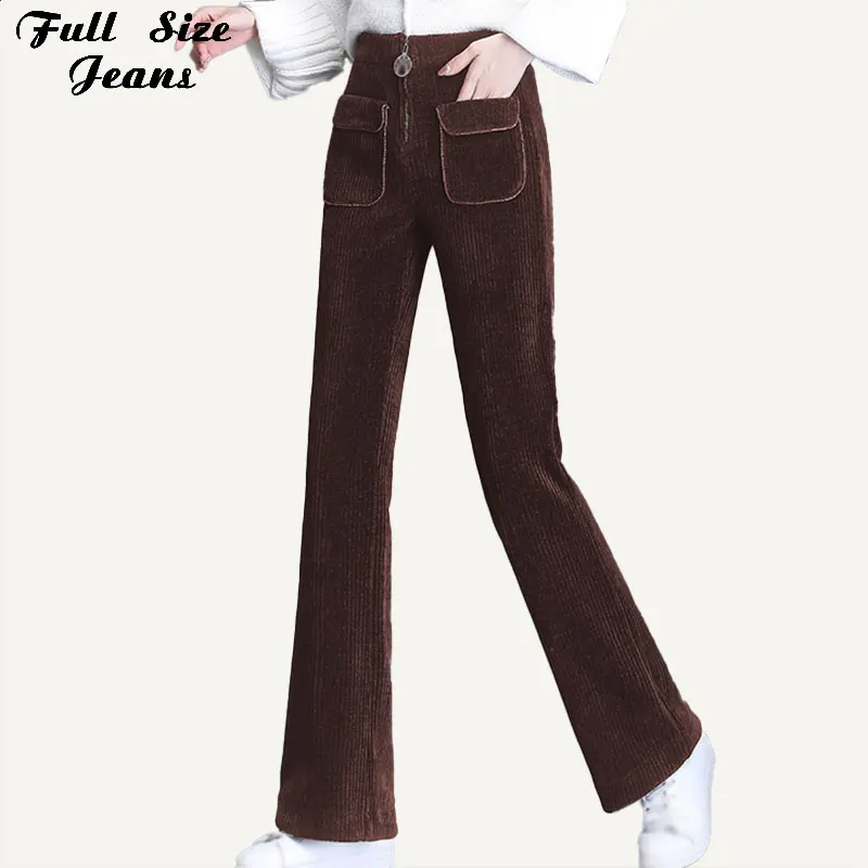 

Pantalon Pour Femme Plus Size Cute Pockets Corduroy Flare Long Pants 3XL 4XL Lady Work Wear Stretch Skinny Bell-bottom Trousers