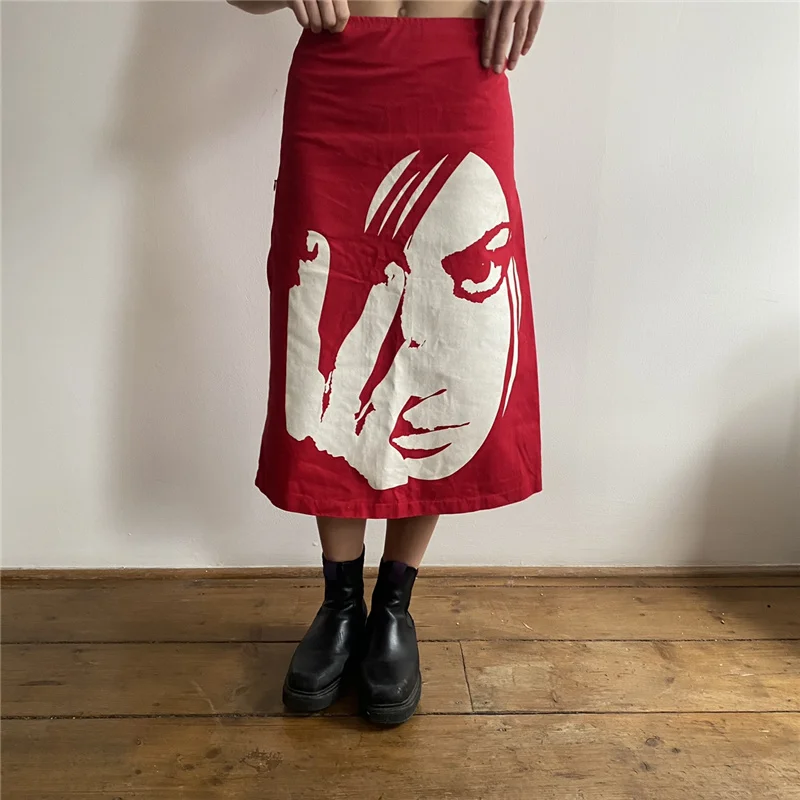 

Gothic Vintage Punk Portrait Print Skirt E-girl Harajuku Graphic Women Skirts Abstract Print High Waist Skirts Streetwear