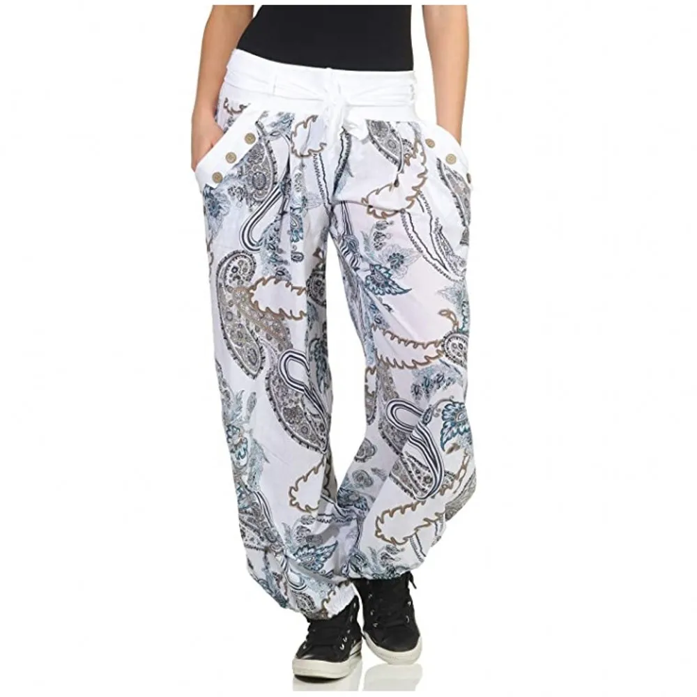 

S 5XL Women's Haren Pants Summer 2021 Fashion Digital Print Long Pocket Belt Casual Wide-Leg Pants Loose Street Ethnic Style