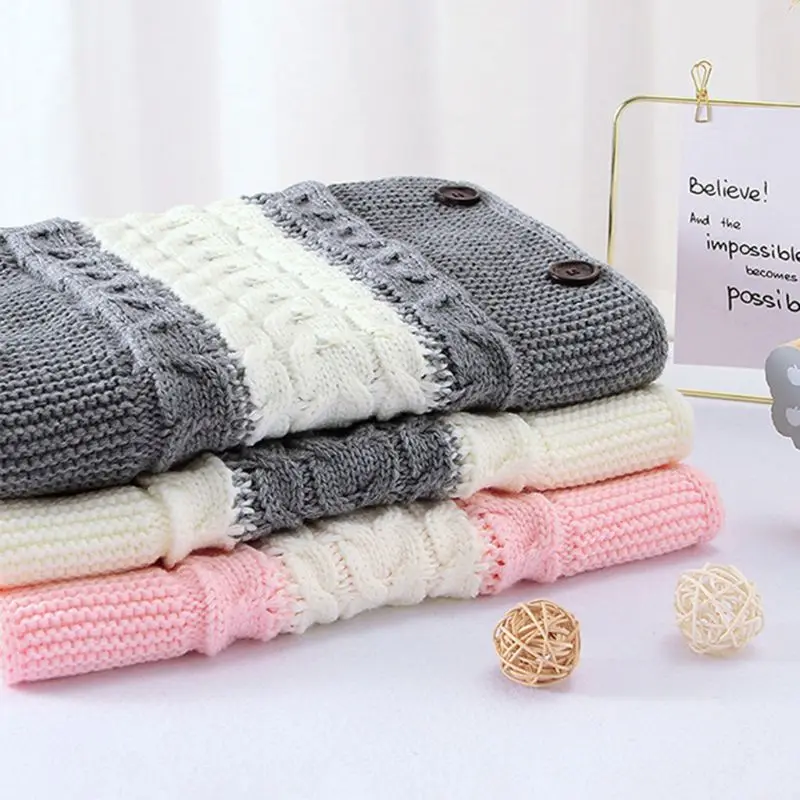 

Baby Hood Button Stroller Sleeping Bag Knitted Envelopes Autumn Winter Sleepsack Infant Newborns Swaddle Wrap Blanket