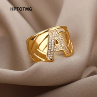 fashion chunky wide hollow a z letter color adjustable opening ring initials name alphabet female party wedding jewelry
