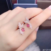 fine jewelry 925 sterling silver inset with natural gems womens luxury lovely bird pink tourmaline earrings ear studs support d