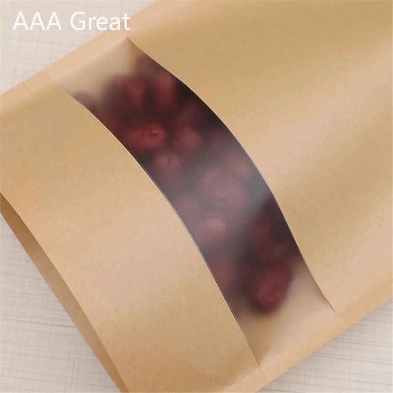 100Pcs/Lot Packing Zip Lock Kraft Paper Window Bag Stand Up Gift Dried Food Fruit Tea Packaging Pouches Zipper Self Sealing Bags | Дом и сад