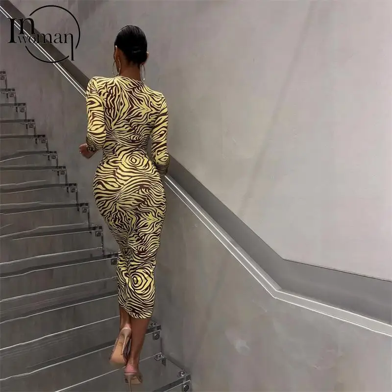 

Женское облегающее платье с принтом, с длинным рукавом