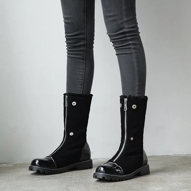 Ботильоны женские зимние из натуральной кожи на молнии с круглым носком размеры