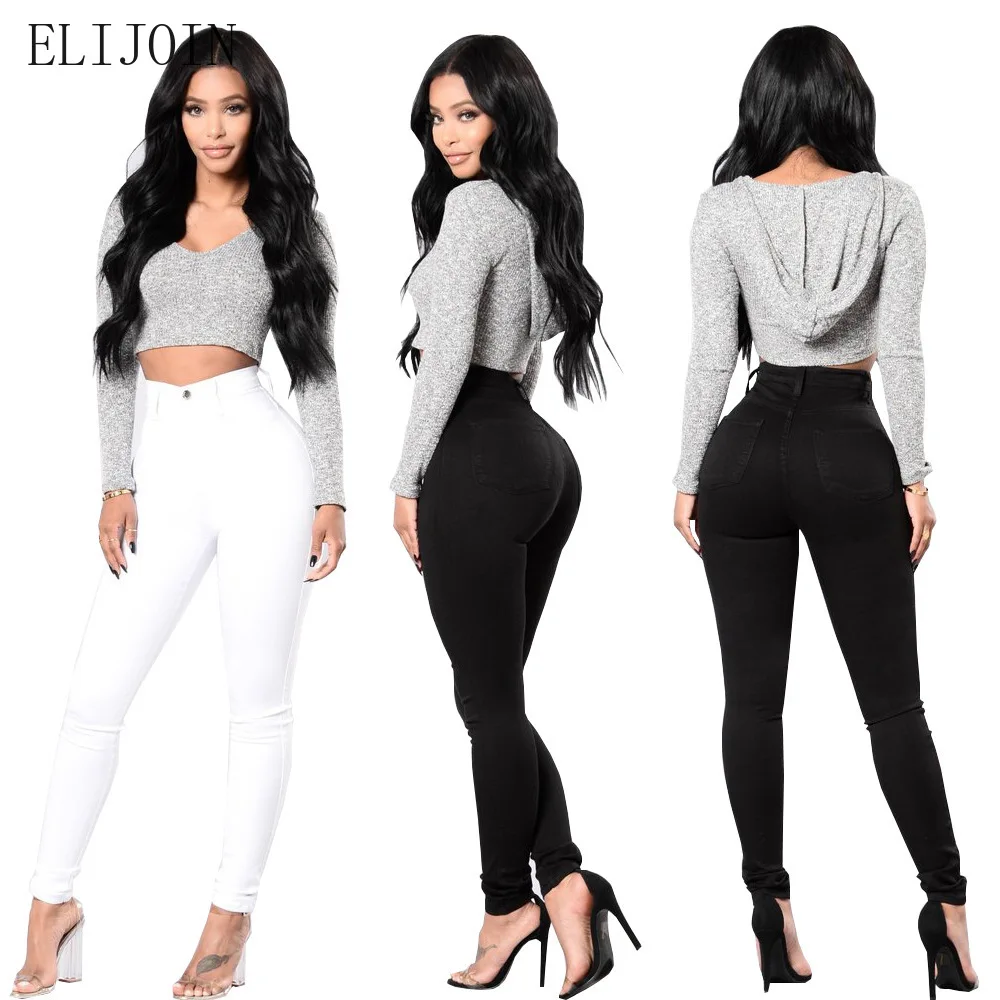 

ELIJOIN women's jeans 2021 spring fashion women's jeans with high waist, high elasticity and small feet and slim pen holder.
