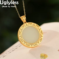 uglyless hollow letter t pendants for women simple fashion jade medal necklaces no chain nature gemstone 925 silver jewelry gold