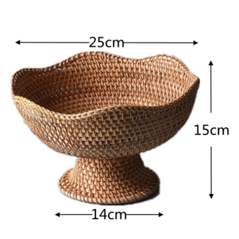 

Handmade Rattan Woven High-Foot Storage Basket Living Room Household Storage Basket Candy Snack Fruit Tray, 3PCS