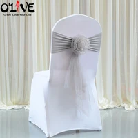 organza flower wedding chair knots bow lycra chair sashes tie wedding chair decoration belt band cover banquet venue hotel
