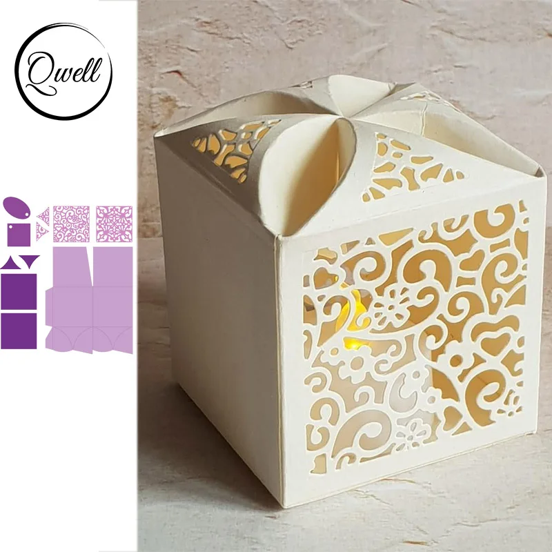

QWELL квадратная коробка с лепестками, металлические режущие штампы для скрапбукинга и открыток, бумажное тиснение, новинка 2019, штампы