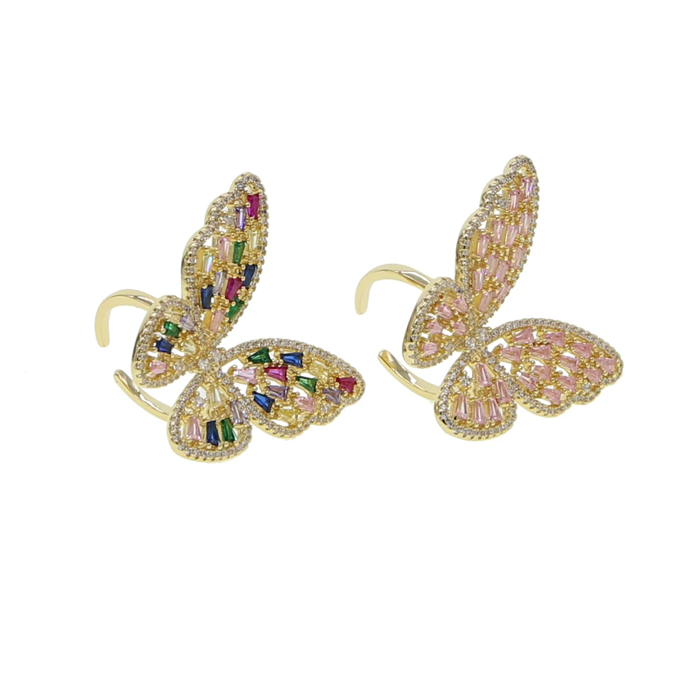 Женское кольцо на палец в виде бабочки с радужным разноцветным кубическим