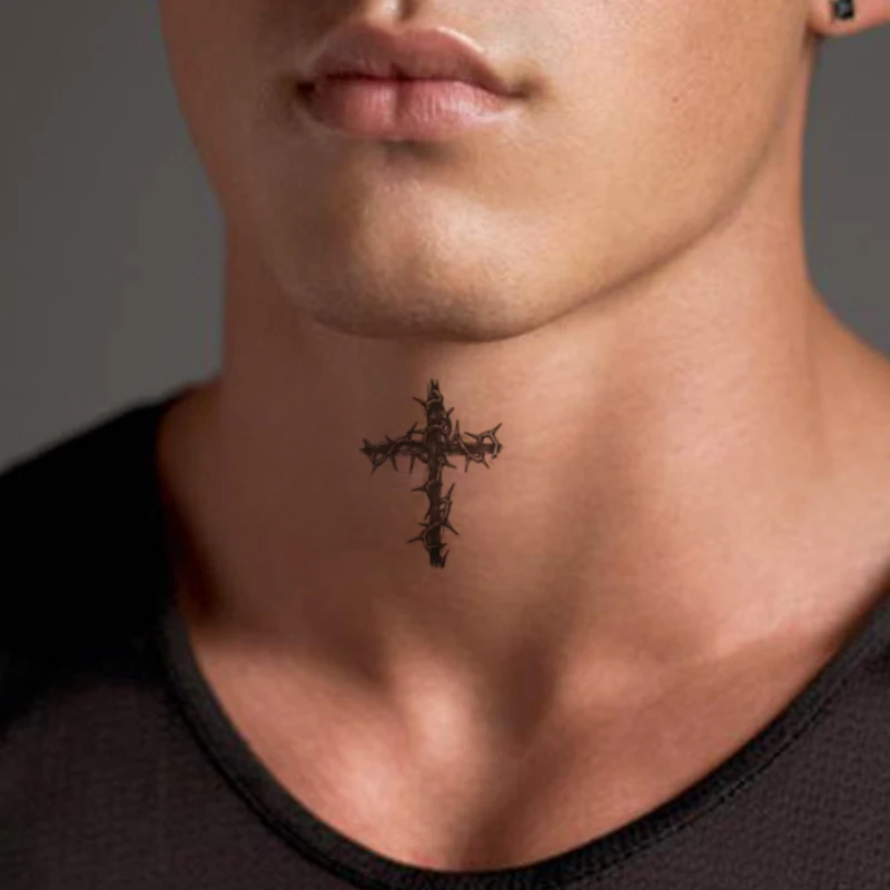 

Temporary Tattoo Stickers Black Cross Horror Mask Moon Fake Tatto Waterproof Tatoo Neck Leg Arm Belly Small Size for Women Men