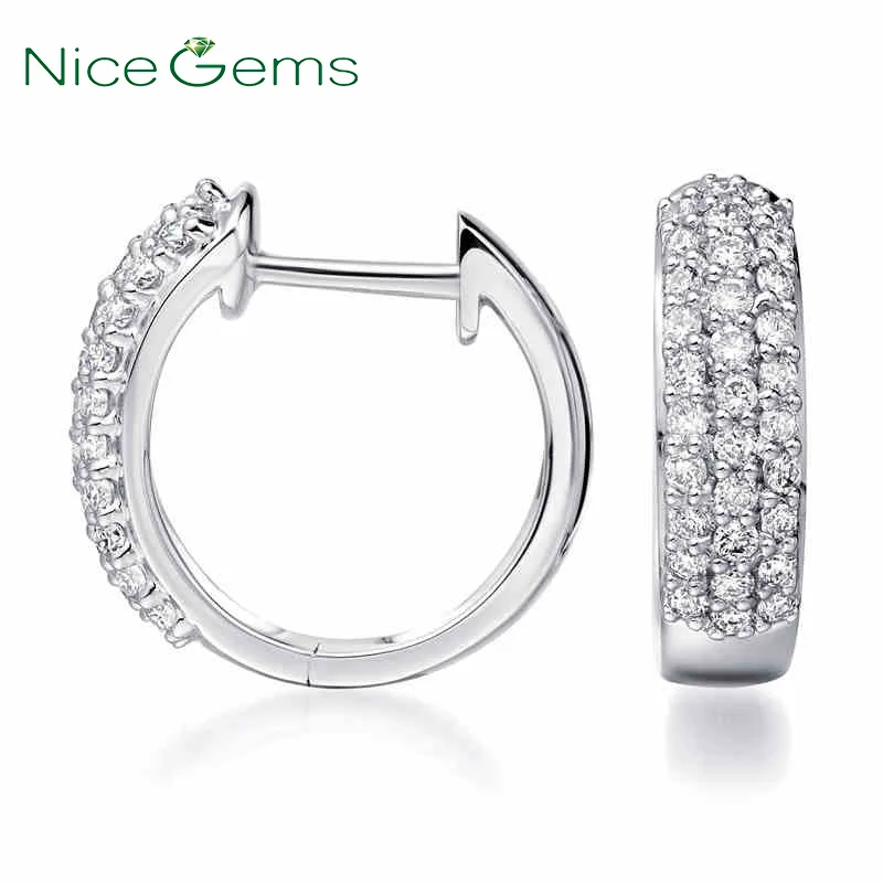 Однотонные серьги-кольца из белого золота с муассанитом 14 к 3 ряда 0 5 CTW крошечные