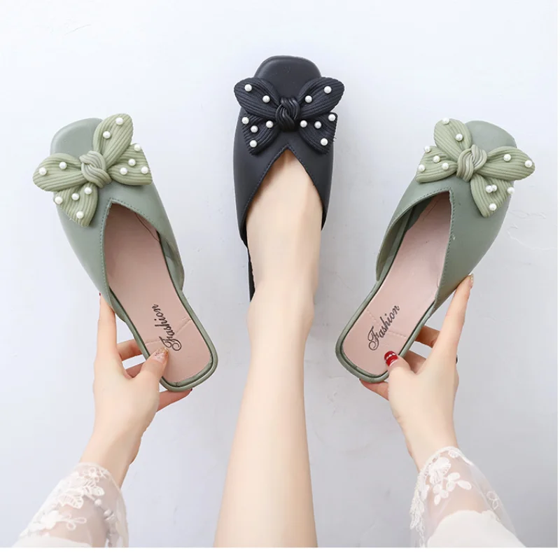 

Сандалии и тапочки для женщин, Новинка лета 2021, модная верхняя одежда, полутапочки Baotou, Нескользящие туфли с педалью