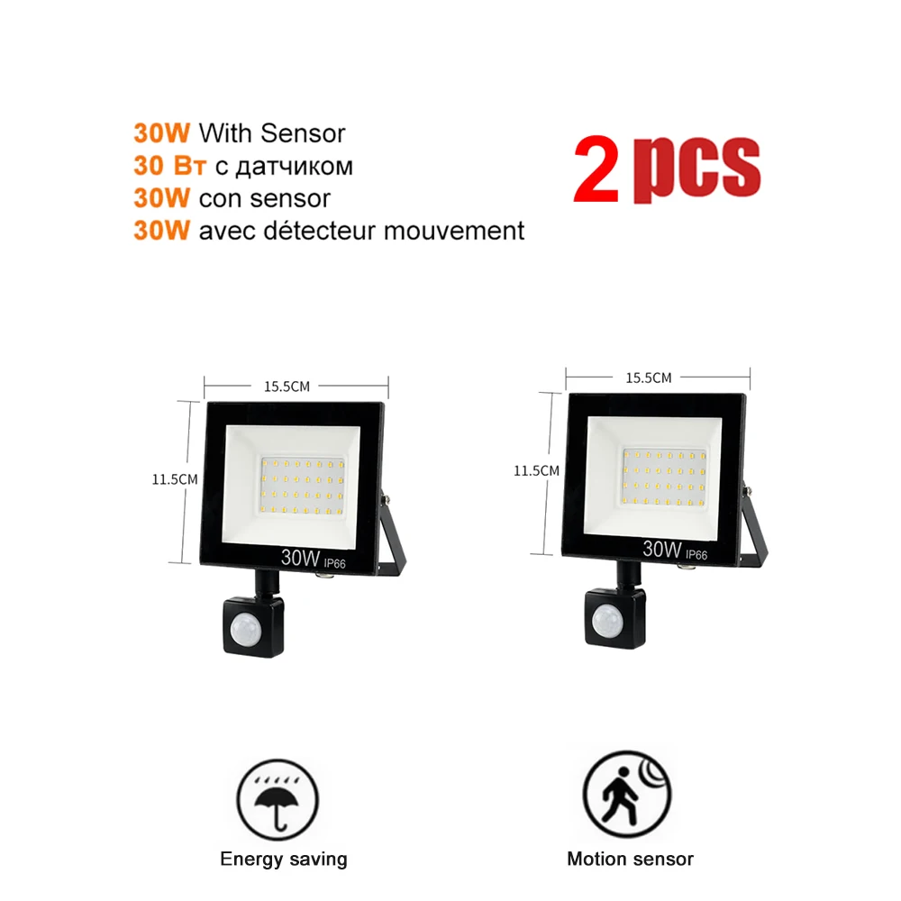 

2 pcs 220V 10-100W LED FloodLight Spotlight Exterior Street wall reflector LED Light PIR Motion Sensor Lamp IP65 Waterproof Gard