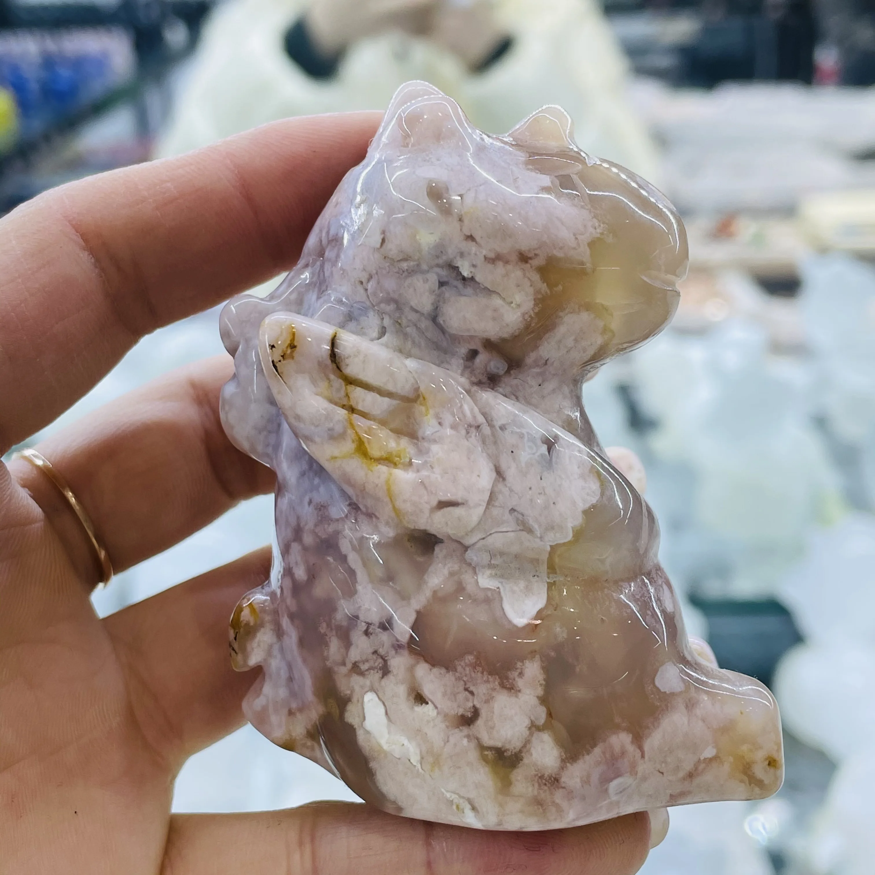 

New!!! Natural Sakura Agate River Horse Lovely Home Decorationv