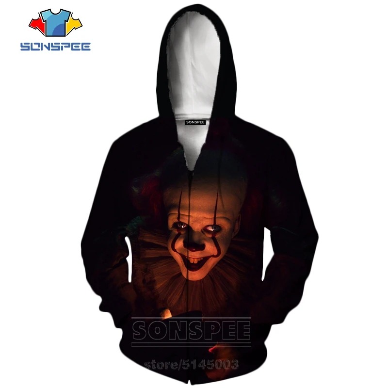 2 It Chapter две молнии толстовки новые для мужчин женщин Pennywise клоун Толстовка 3D принт фильм ужасов унисекс с длинным рукавом Топ пальто C063-2 - Цвет: 2