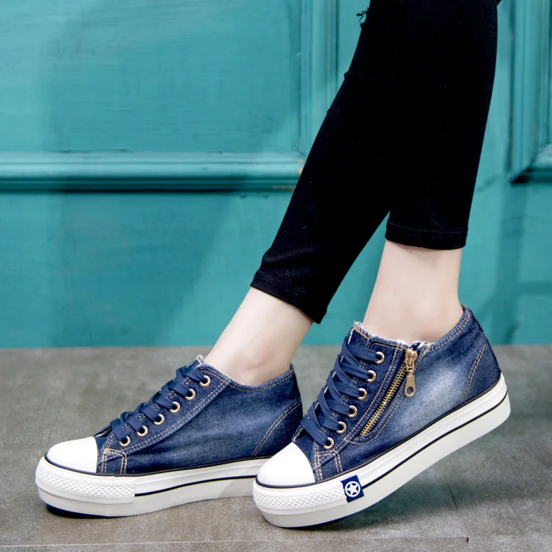 

Side zipper denim women's casual shoes plus size women shoes autumn woman shoe