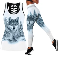 beautifull white wolf 3d all over printed legging hollow tank combo suit sexy yoga fitness soft legging summer women for girl 02
