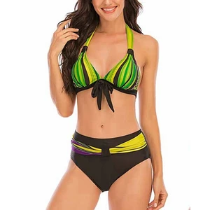 Женское бикини в радужную полоску, неоновое бикини с бантом, размера плюс, 2020