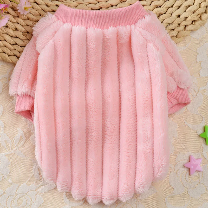 Флисовая одежда для собак зимняя мягкая теплая толстовка с полосками и коротким