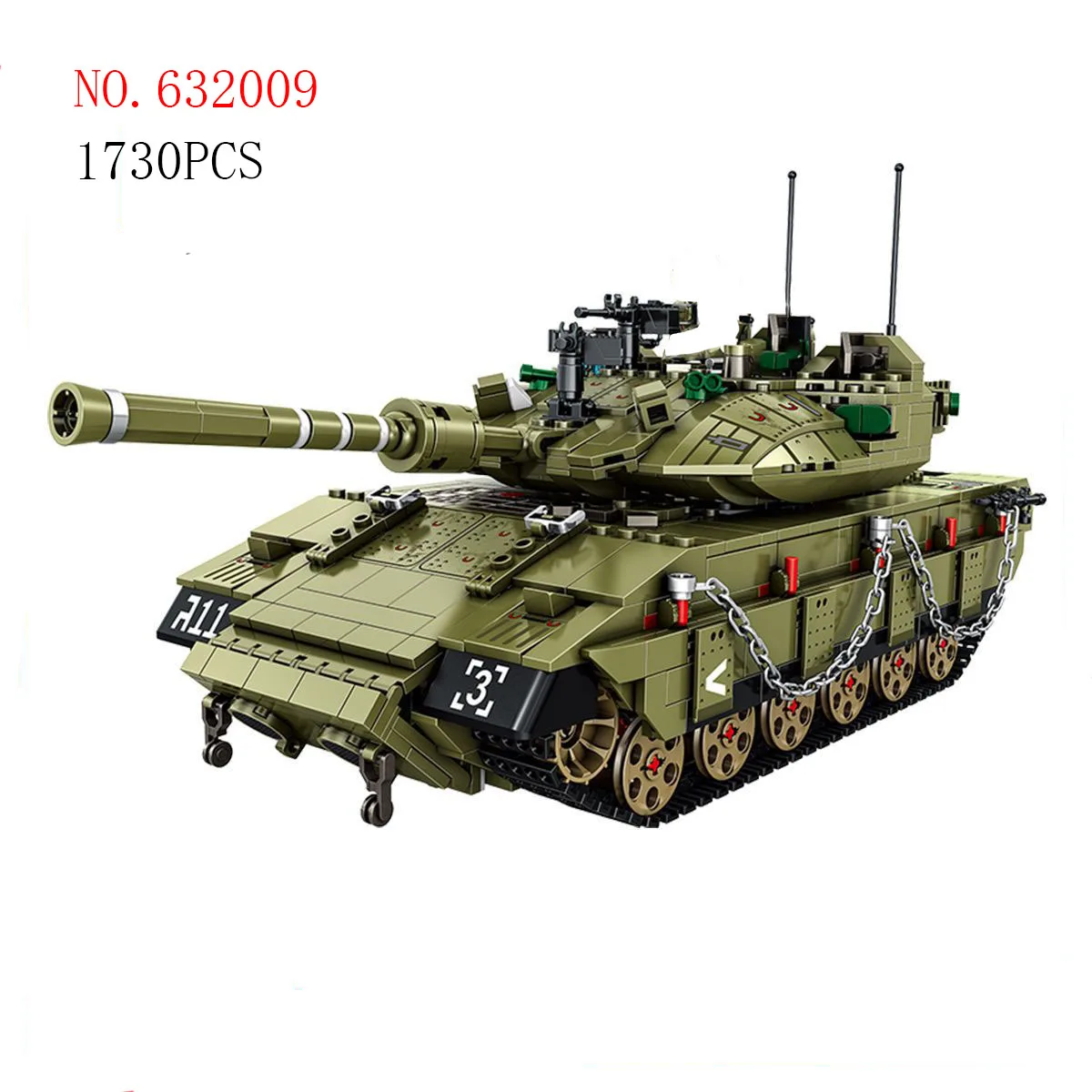 

632009 1730pcs military high-tech World War II Army Merkava Mk4 tank armored vehicle model building block toy gift
