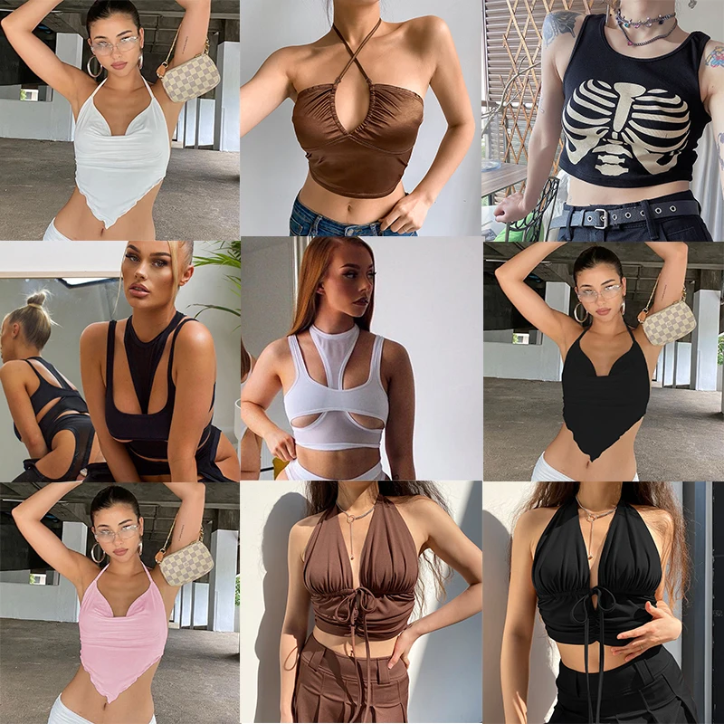 

Summer Women Clothes Y2k Corset Sexy Party Tank Crop Tops Accessory Body Blouse Aesthetic Camisole Park Solid Black Streetwear